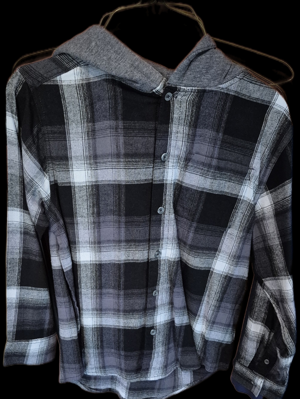 wonder nation Black & Gray Plaid Hooded Button Shirt